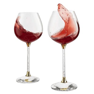 Crystal Wine Glasses Diamond Filled Stem, White and Red Wine, With Laser Cut Diamond Base Large 18 Ounces