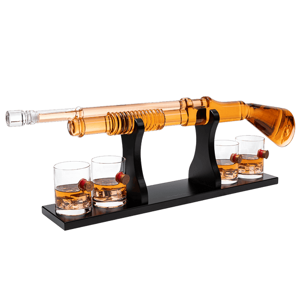 Shotgun Whiskey Decanter Set - Limited Edition - 800 ml & 4 12oz Bullet Glasses - Unique Gift - Drinking Party Accessory, Handmade Gun Liquor Decanter, Tik Tok Gun Decanter Gifts for Dad