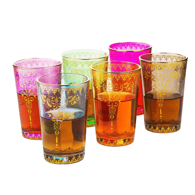 The Wine Savant Moroccan Glasses Artisan Hand-Made Multipurpose 170 ml 6 oz Tea and Wine Morrocan Tumbler Marrakech & Casablanca Tea Cups Set of 6 (6 Colors)
