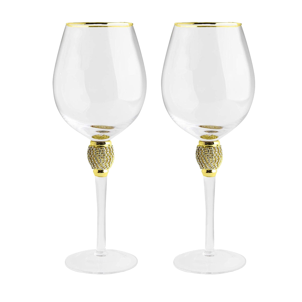 The Wine Savant Large Diamond Wine Glasses, Gold Rim Rhinestone Diamond Glasses - Wedding Glasses - 15 Ounce, Premium Designed Wine Glasses for Spirits and Wine, Gift Boxed (2, Clear)