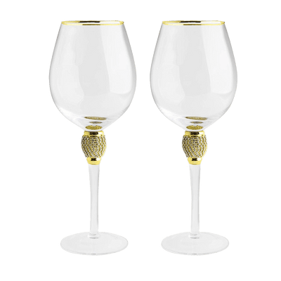 The Wine Savant Large Diamond Wine Glasses, Gold Rim Rhinestone Diamond Glasses - Wedding Glasses - 15 Ounce, Premium Designed Wine Glasses for Spirits and Wine, Gift Boxed (2, Clear)