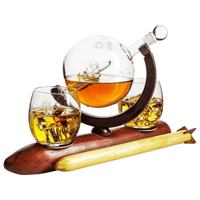 Rocket Whiskey Decanter Set, Solar System With Planets Globe Decanter