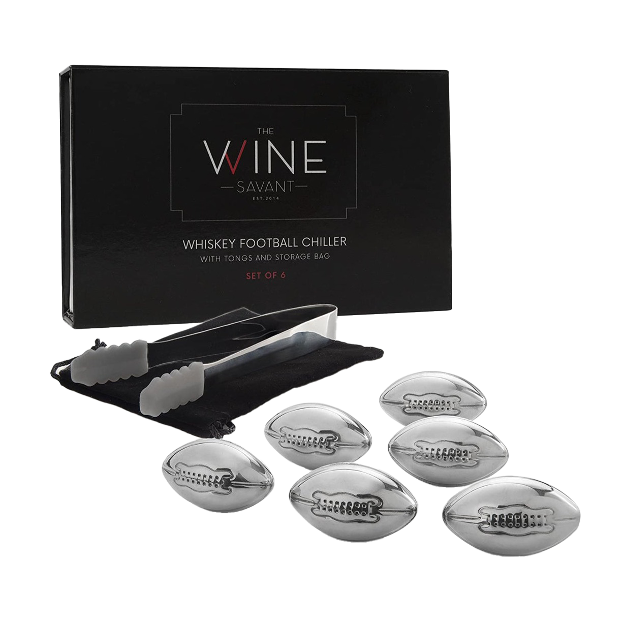 Football Whiskey Stones, Superbowl Chillers, Whiskey Rocks, By The Wine Savant Great for Parties or for Bar Use Tool, 6 Stones Rocks Cubes for Whiskey, Bourbon Vodka, Scotch