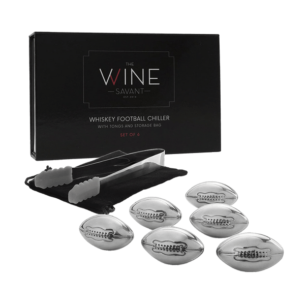 Football Whiskey Stones, Superbowl Chillers, Whiskey Rocks, By The Wine Savant Great for Parties or for Bar Use Tool, 6 Stones Rocks Cubes for Whiskey, Bourbon Vodka, Scotch