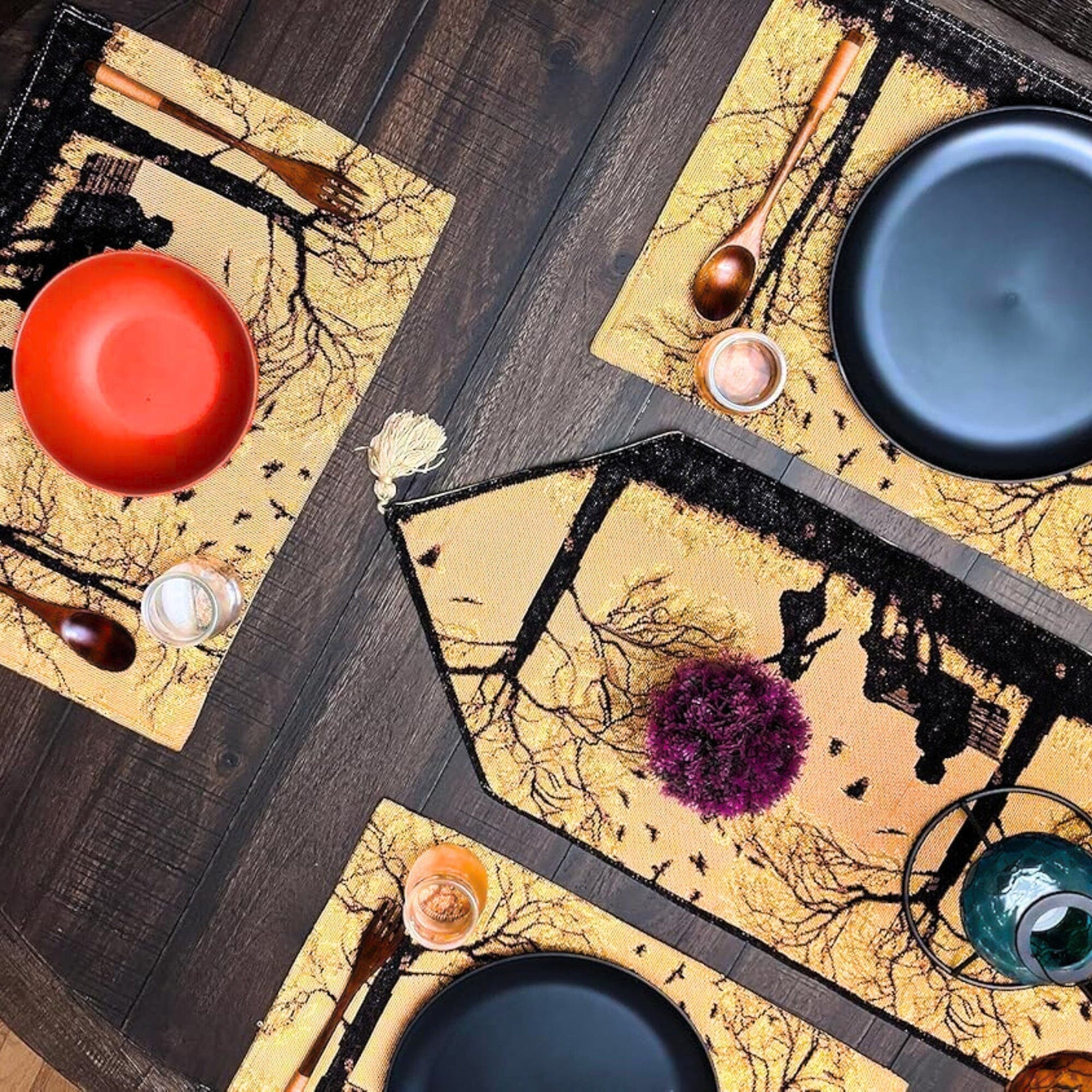 DaDalogy Bedding Set of 4 Pieces Autumn Birds Blessing Tapestry Dining Placemats 13” x 19” (18198)