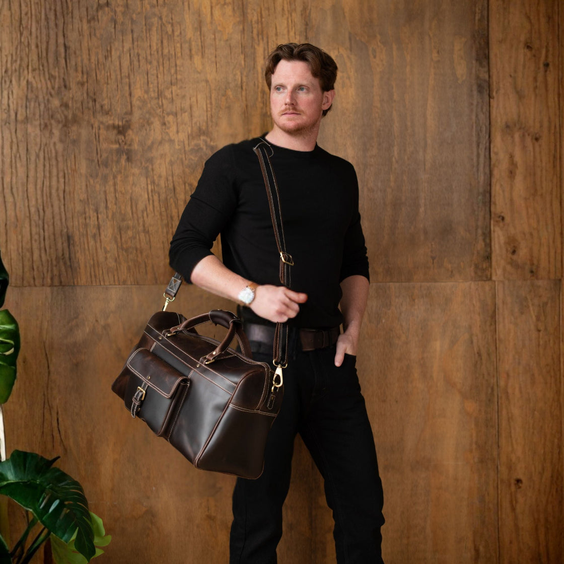 The Voyager Duffle - Brown Full-Grain Distressed Leather Duffle Bag NAB Leather