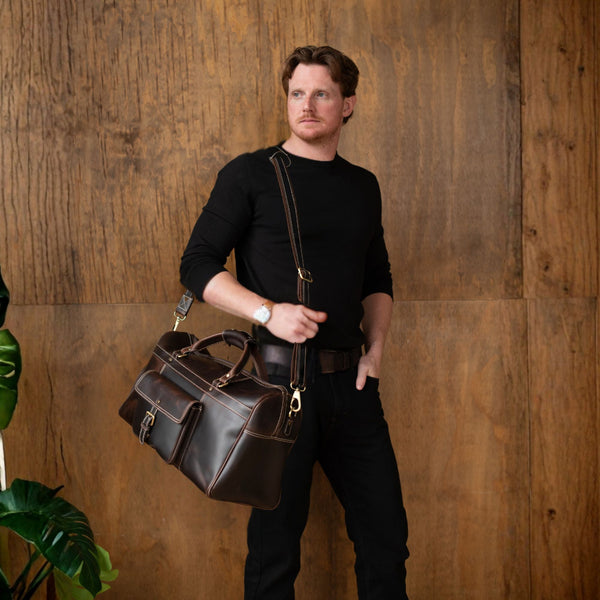 The Voyager Duffle - Brown Full-Grain Distressed Leather Duffle Bag NAB Leather