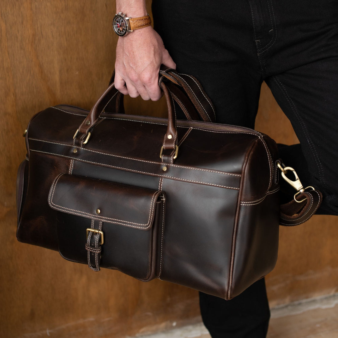The Voyager Duffle - Brown Full-Grain Distressed Leather Duffle Bag NAB Leather