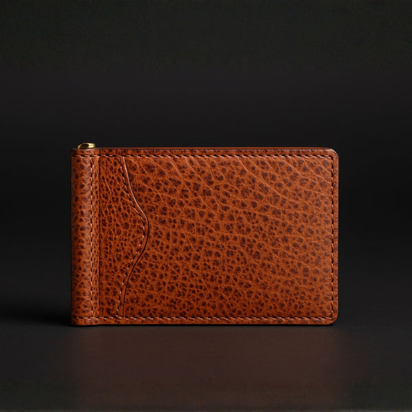 The Maverick Card Holder -Limited Edition Cognac Speckled Bison Leather Slim Money Clip Wallet