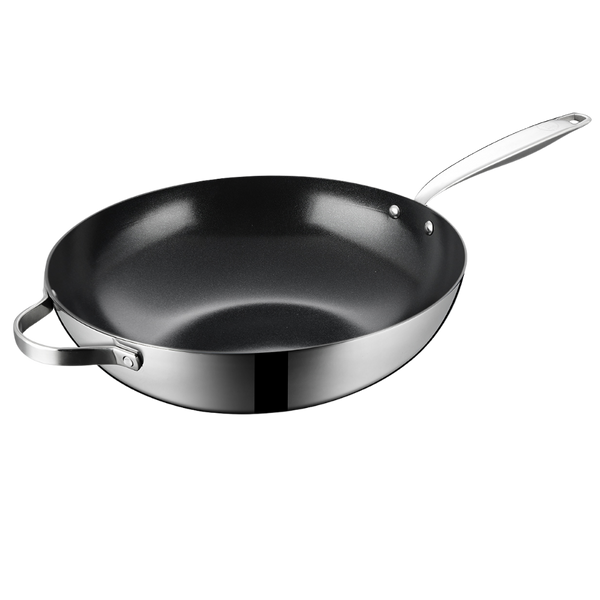 BE | LIVING Essential Series Stainless Steel Black Wok Pan Ø 32 cm