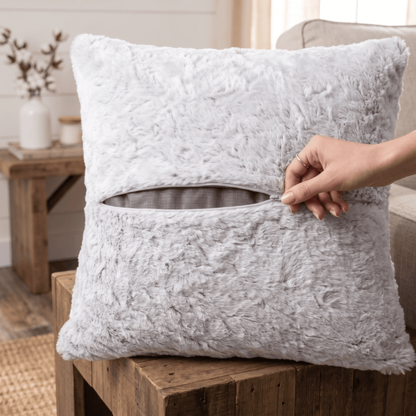 DaDa Bedding White Purple Faux Fur Pillow Cover