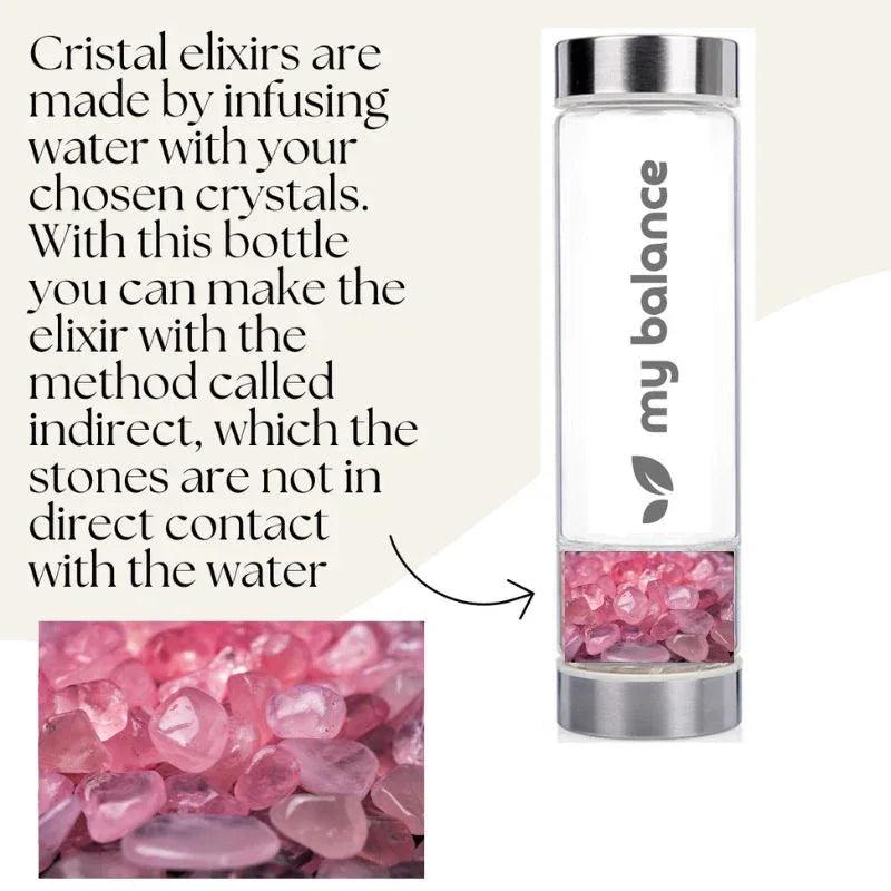 My Balance's High-Quality Borosilicate Glass Bottle with Pink Quartz - Gifts for You 'n Me