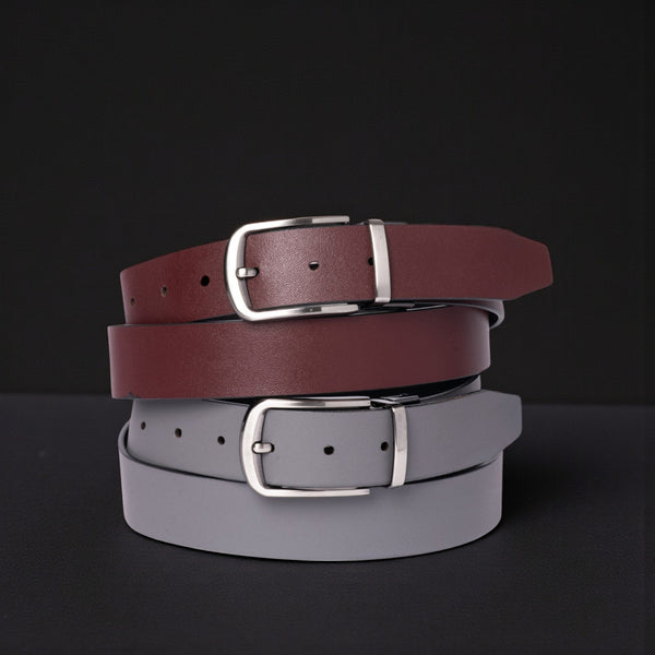 The Harvey Dent Belt - One Piece Reversible Black/Grey 100% Real Leather Belt NAB Leather