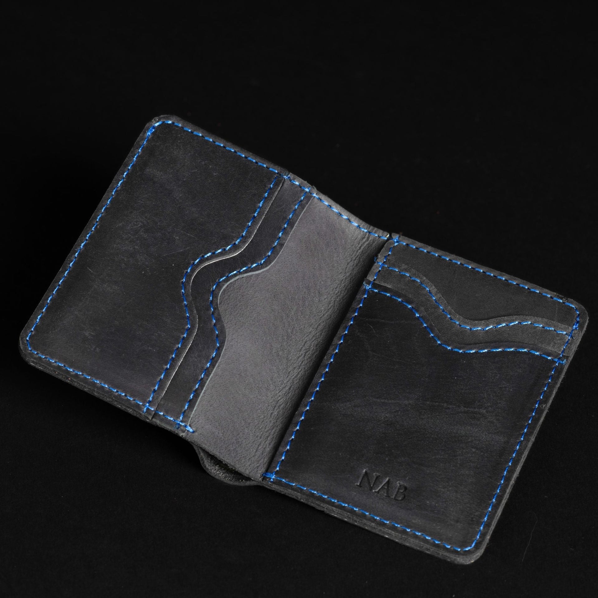 The Diablo Card Holder - Black Full Grain Leather Card Holder With Red Stitching NAB Leather