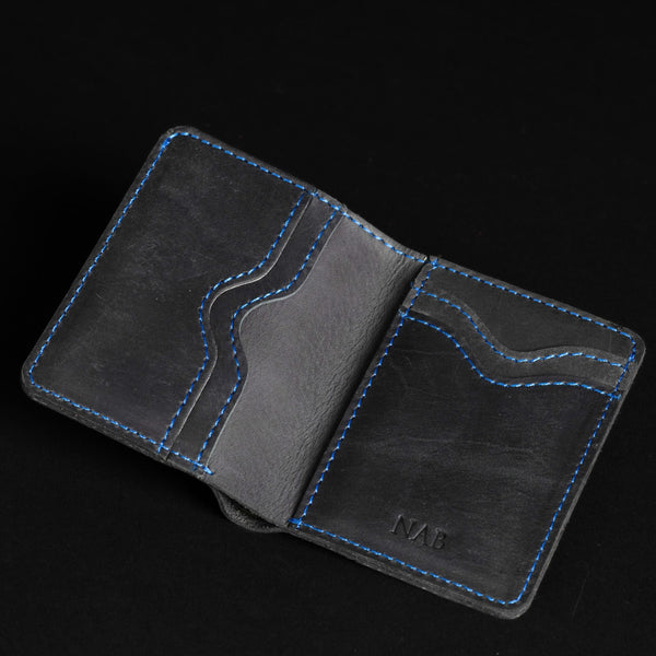 The Diablo Card Holder - Black Full Grain Leather Card Holder With Red Stitching NAB Leather