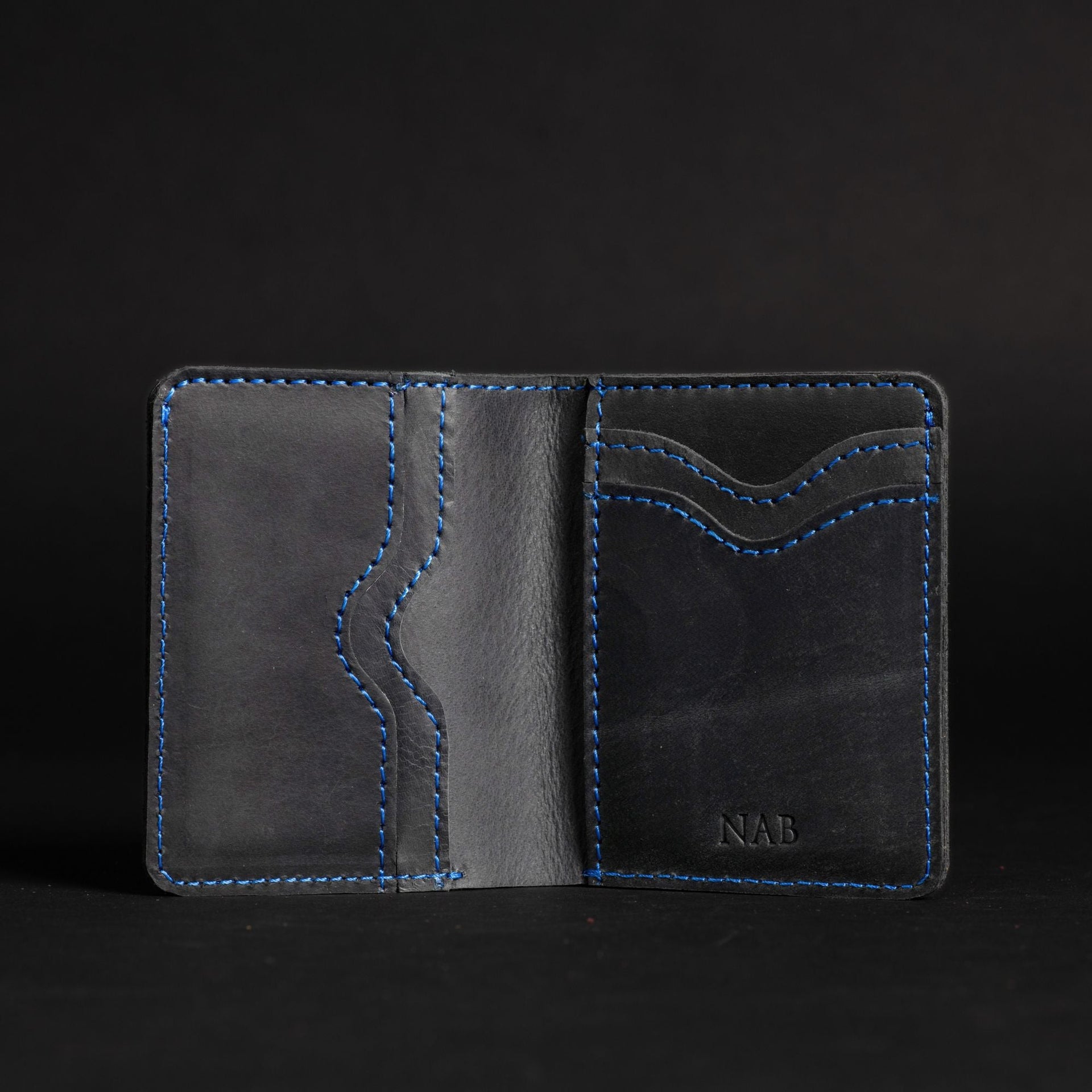 The Diablo Card Holder - Black Full Grain Leather Card Holder With Red Stitching NAB Leather