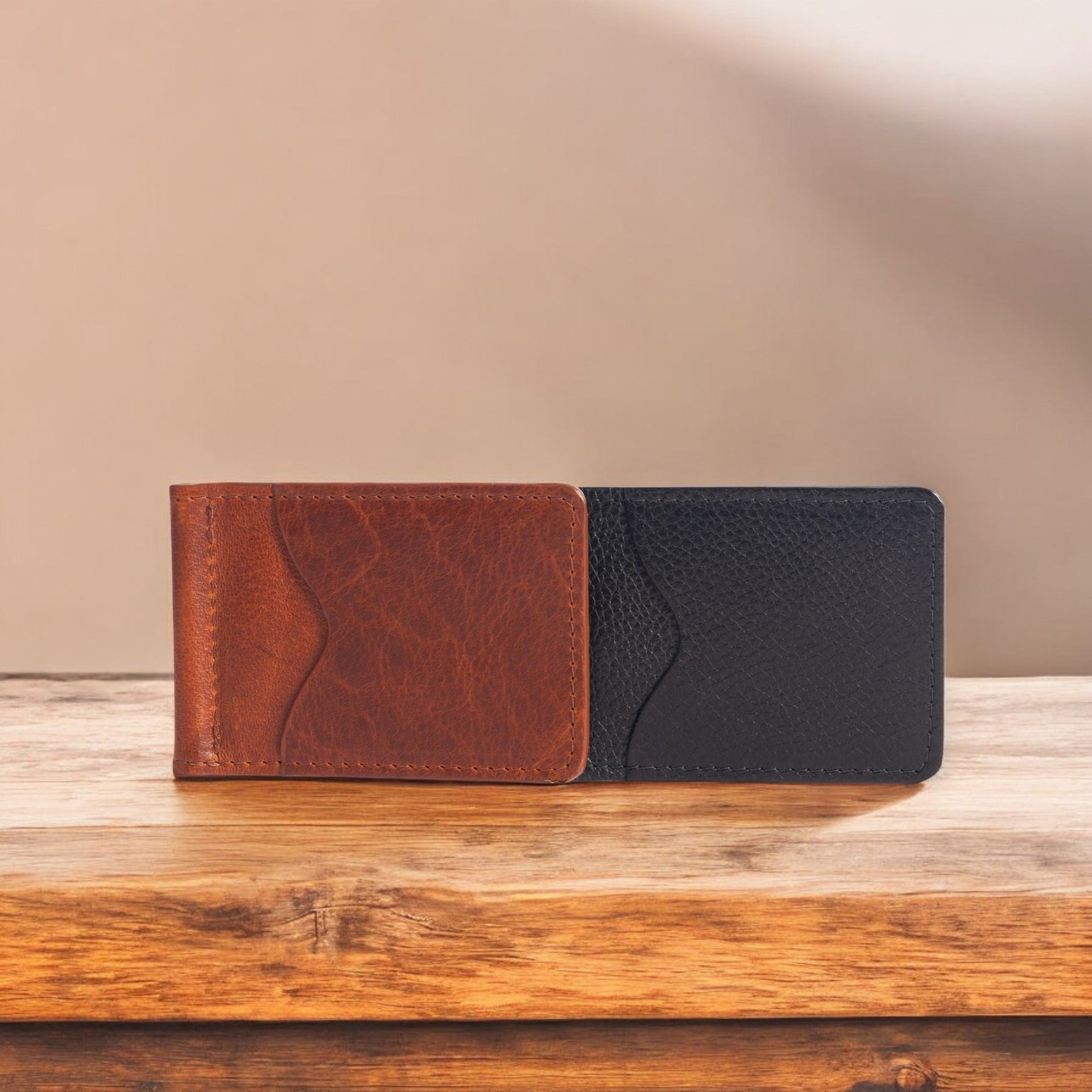 The Pinnacle Wallet - Black Slim Money Clip Pebble Grain Leather Wallet NAB Leather