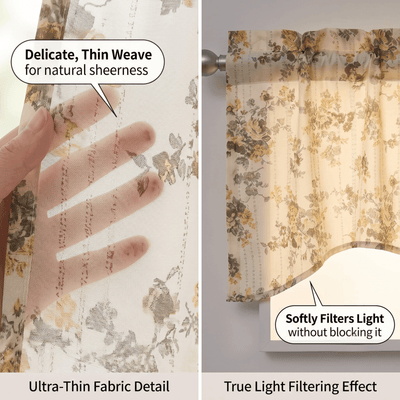 DaDa Bedding Vintage Dainty Yellow Floral Cottage Window Curtain Valance - 18