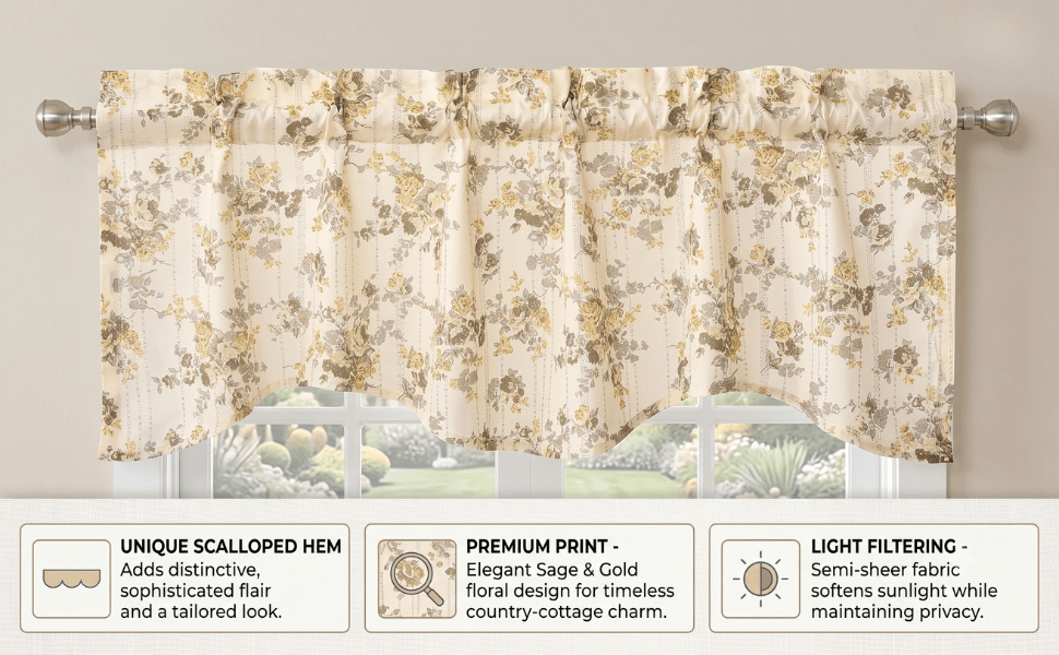 DaDa Bedding Vintage Dainty Yellow Floral Cottage Window Curtain Valance - 18