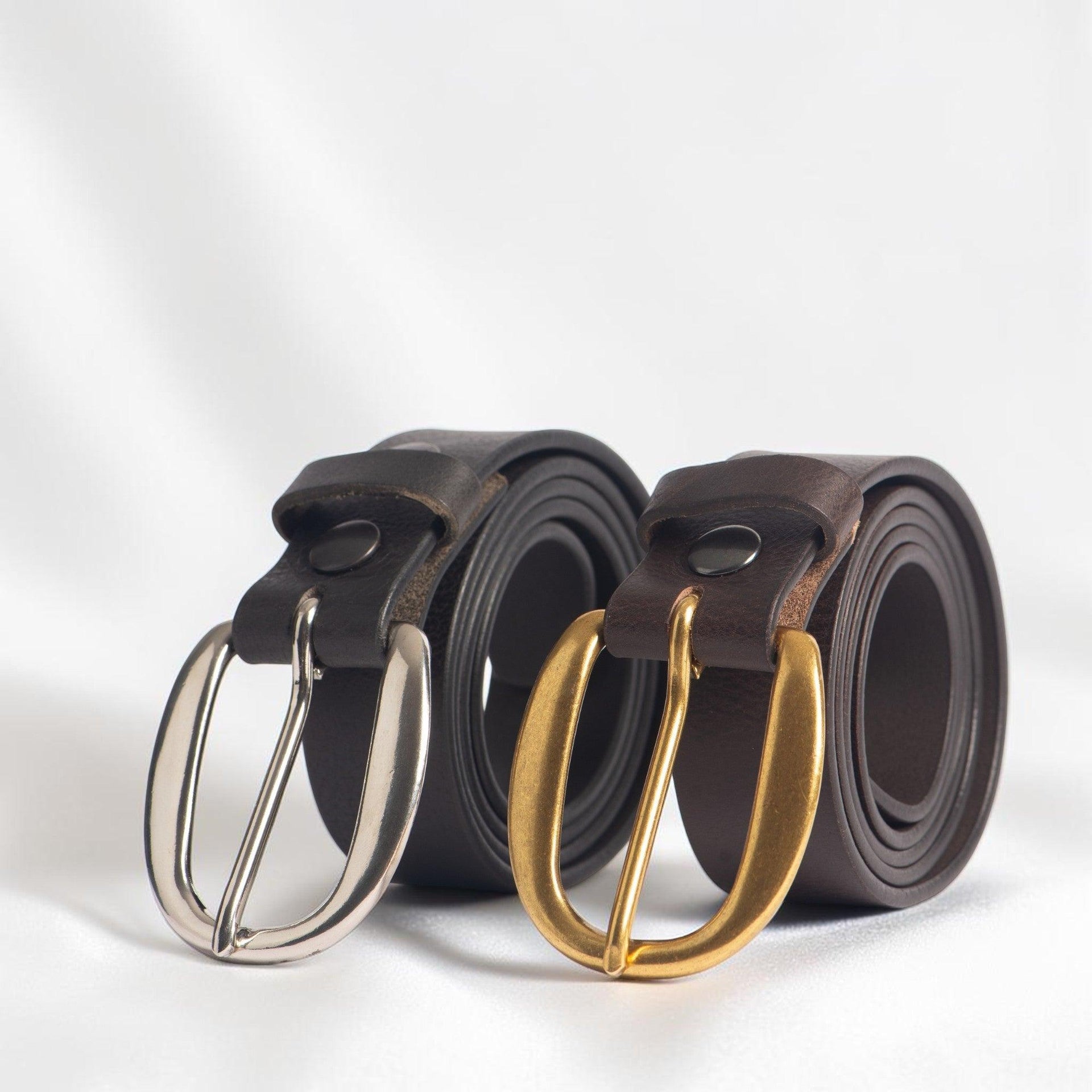 Kyra - Brown Leather Belt with Round Buckle