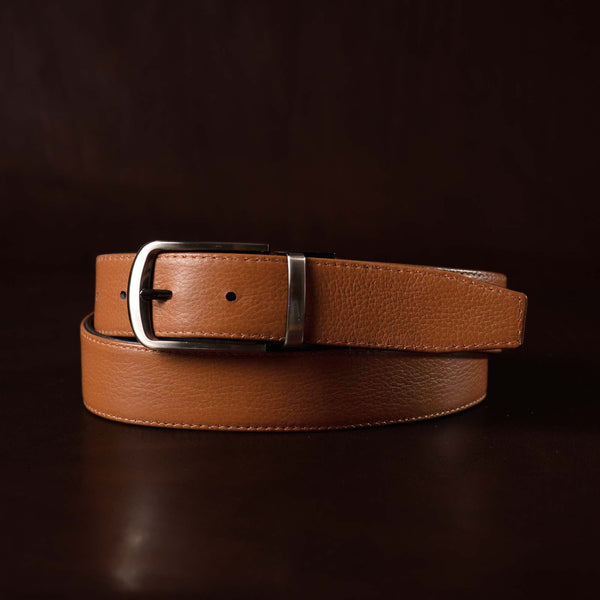 The Harvey Dent Belt - Reversible Stitched Full-Grain Pebbled Leather Belt NAB Leather