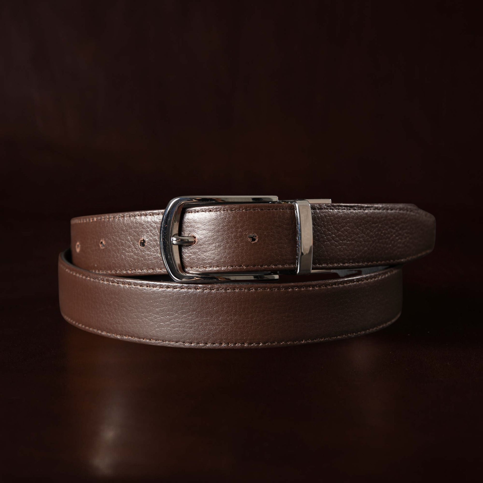 The Harvey Dent Belt - Reversible Stitched Full-Grain Pebbled Leather Belt NAB Leather
