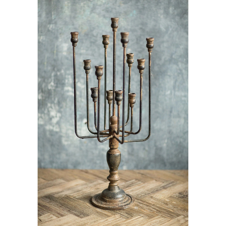 13-Candle Iron Candelabra in Distressed Black