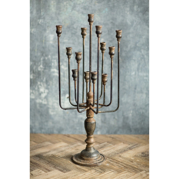 13-Candle Iron Candelabra in Distressed Black