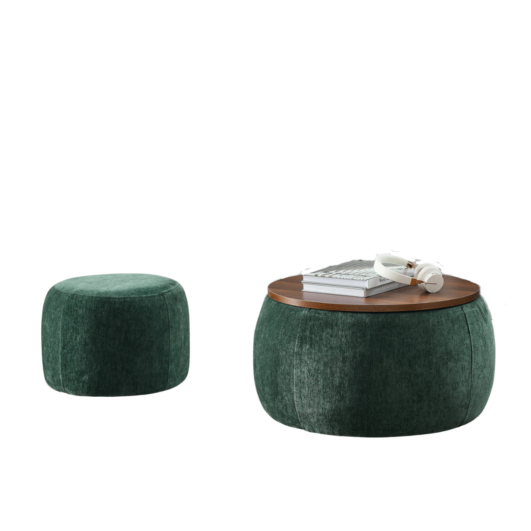 Modern Classic Round Storage Ottoman Coffee Table with Removable Top BLAKHOM