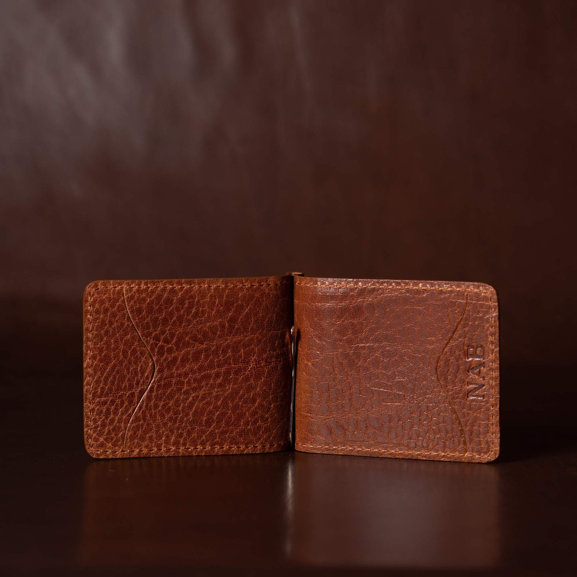 The Pinnacle Wallet - Cognac Slim Money Clip Pebble Grain Leather Wallet