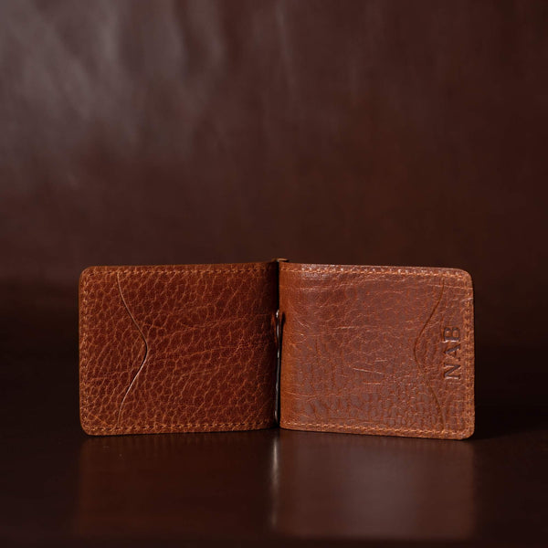 The Pinnacle Wallet - Cognac Slim Money Clip Pebble Grain Leather Wallet