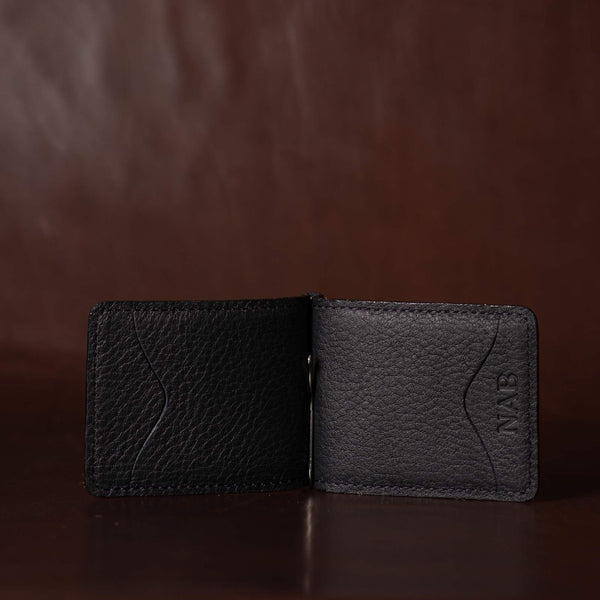 The Pinnacle Wallet - Black Slim Money Clip Pebble Grain Leather Wallet NAB Leather