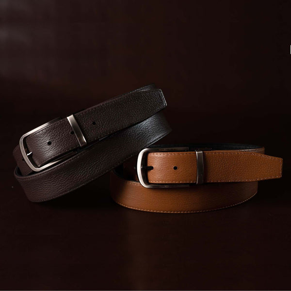 The Harvey Dent Belt - Reversible Stitched Full-Grain Pebbled Leather Belt NAB Leather