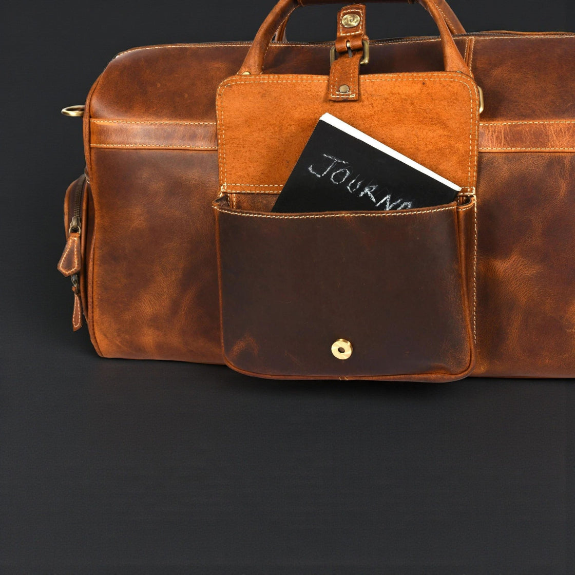 The Voyager Duffle - Cognac Full-Grain Distressed Leather Duffle Bag NAB Leather