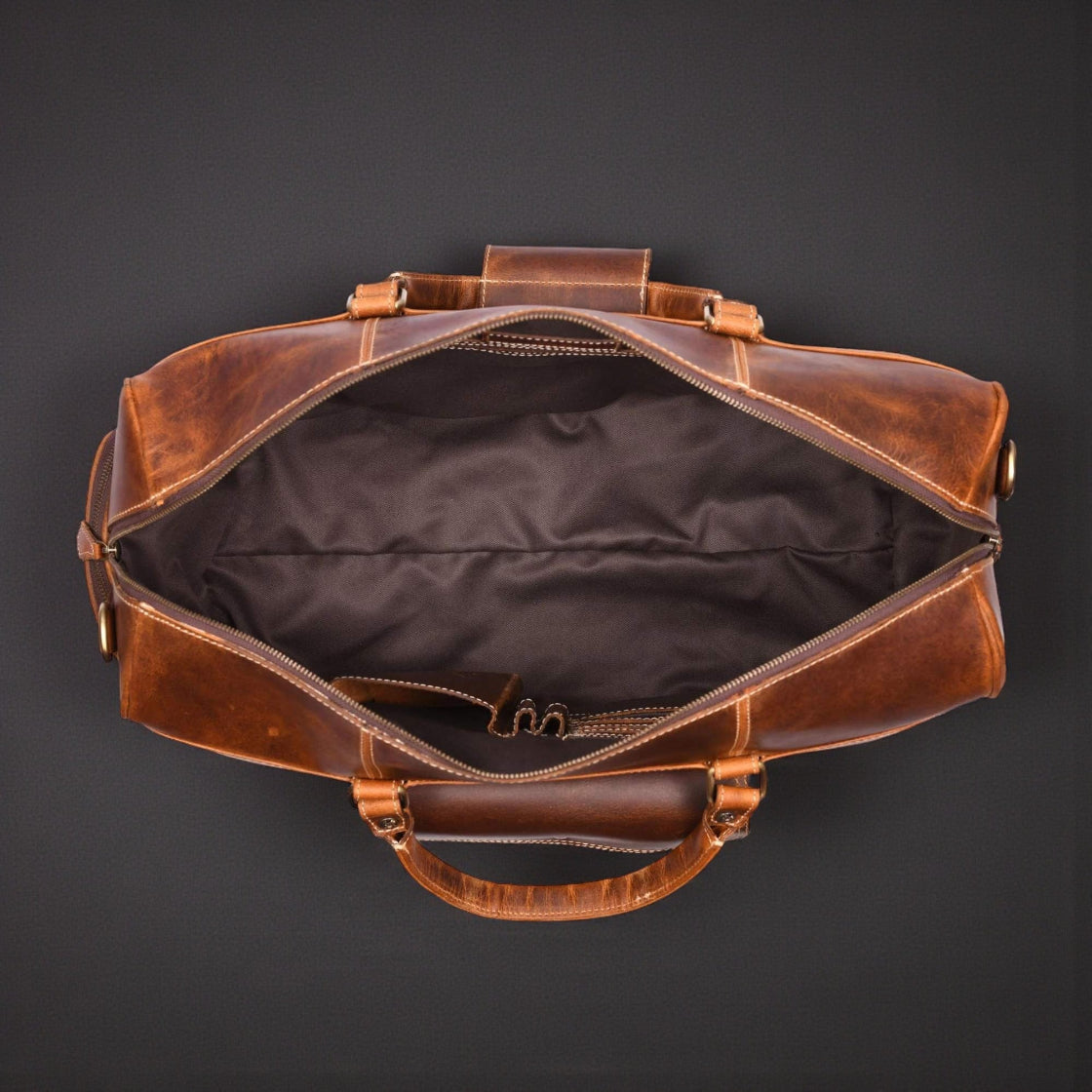 The Voyager Duffle - Cognac Full-Grain Distressed Leather Duffle Bag NAB Leather