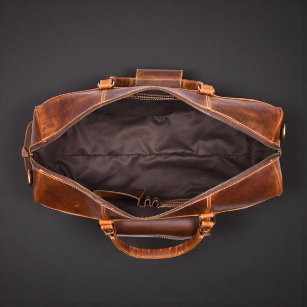 The Voyager Duffle - Cognac Full-Grain Distressed Leather Duffle Bag NAB Leather