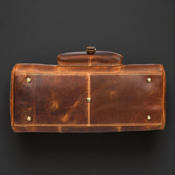 The Voyager Duffle - Cognac Full-Grain Distressed Leather Duffle Bag NAB Leather