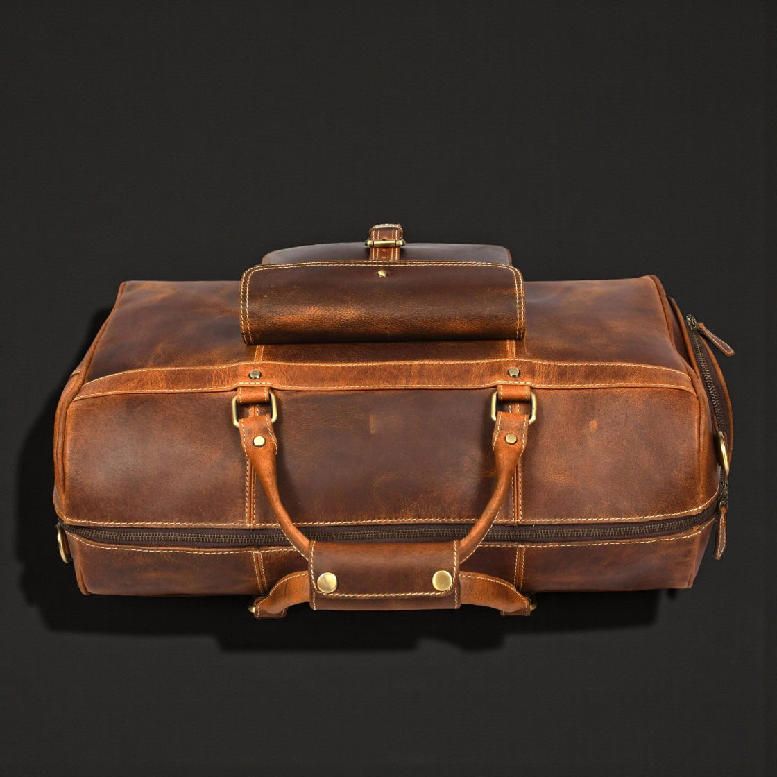 The Voyager Duffle - Cognac Full-Grain Distressed Leather Duffle Bag NAB Leather