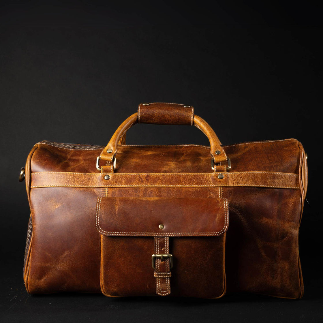 The Voyager Duffle - Cognac Full-Grain Distressed Leather Duffle Bag NAB Leather