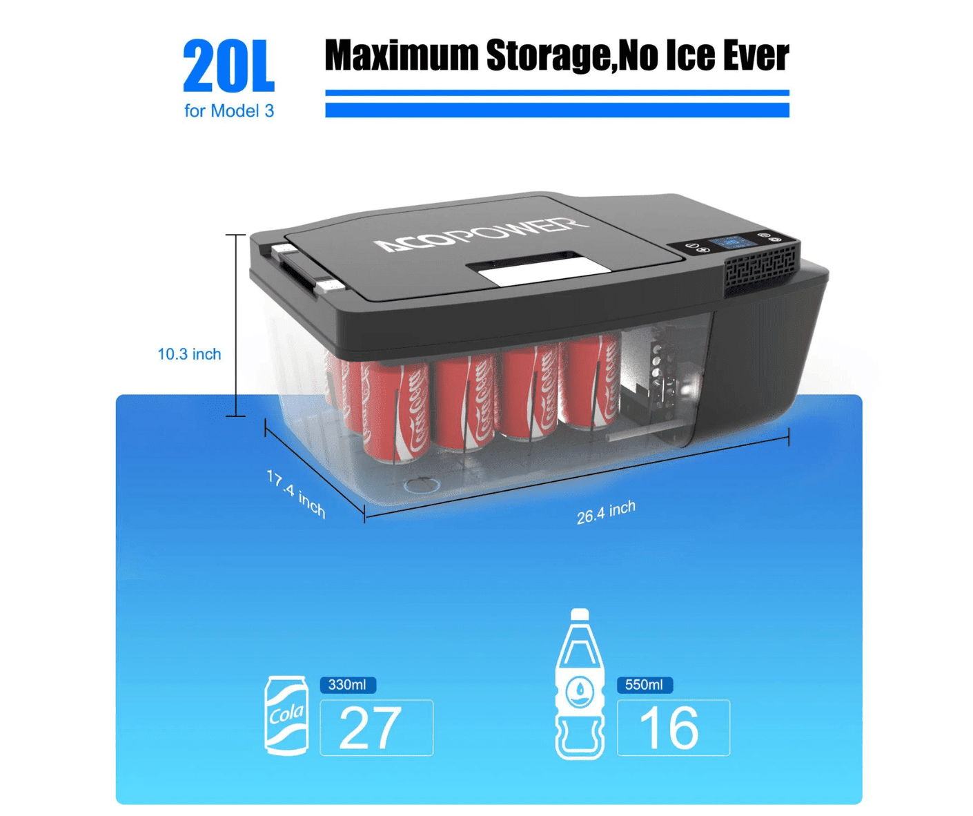 Acopower Portable Freezer 20L specially designed for Tesla Model 3