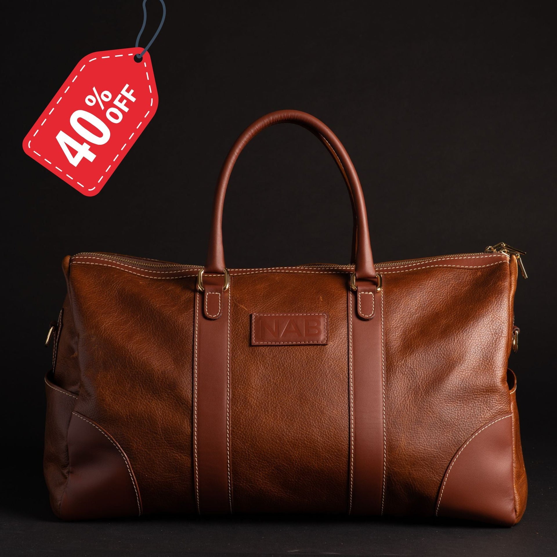 The Shield Duffle- Cognac Full-Grain Leather Duffle Bag Made in Canada NAB Leather
