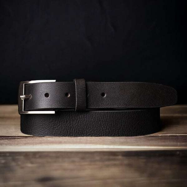 The Crest Belt - Slim Black 30mm 100% Full-Grain Leather Belt