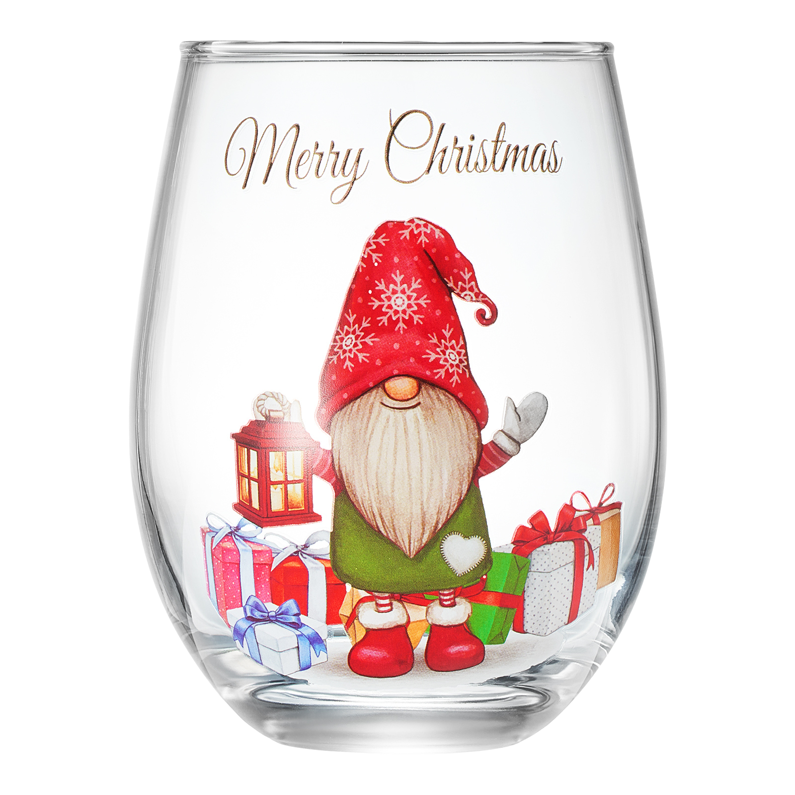 Stemless Christmas Gnome Wine Glass - SINGLE Red Green Cheer for Holiday Gift and Winter Season - 17 oz Stemless Decorated Ornament Wine Tumblers for Holiday Season and Winter by GUTE - 4.7