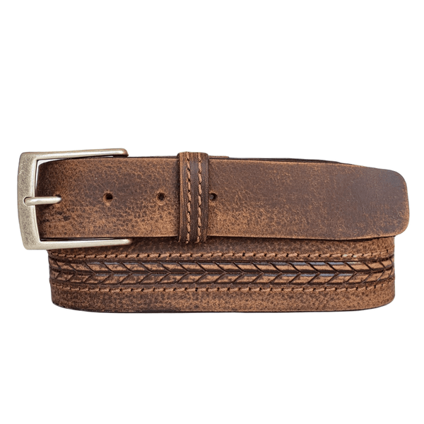 Brown Arrow Patterned 100% Real Distressed Leather Belt NAB Leather