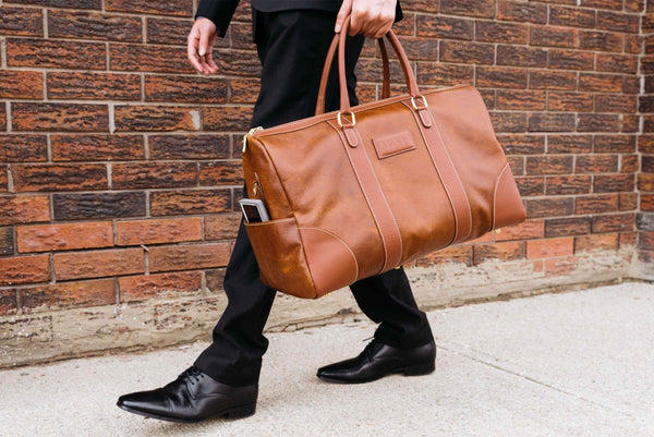 The Shield Duffle- Cognac Full-Grain Leather Duffle Bag Made in Canada NAB Leather