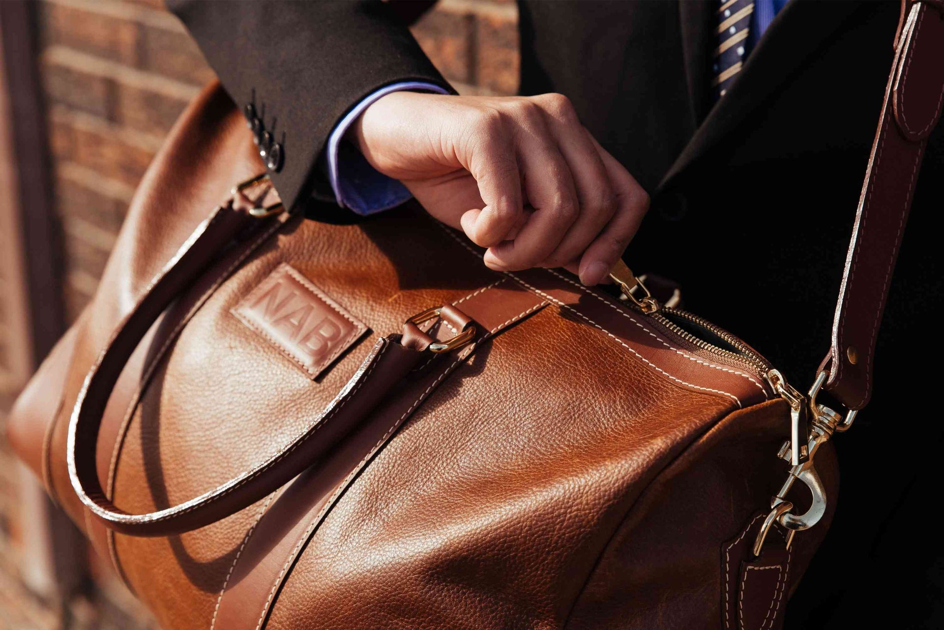 The Shield Duffle- Cognac Full-Grain Leather Duffle Bag Made in Canada NAB Leather