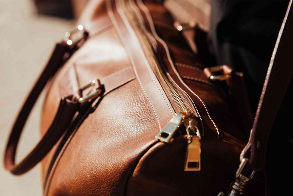 The Shield Duffle- Cognac Full-Grain Leather Duffle Bag Made in Canada NAB Leather