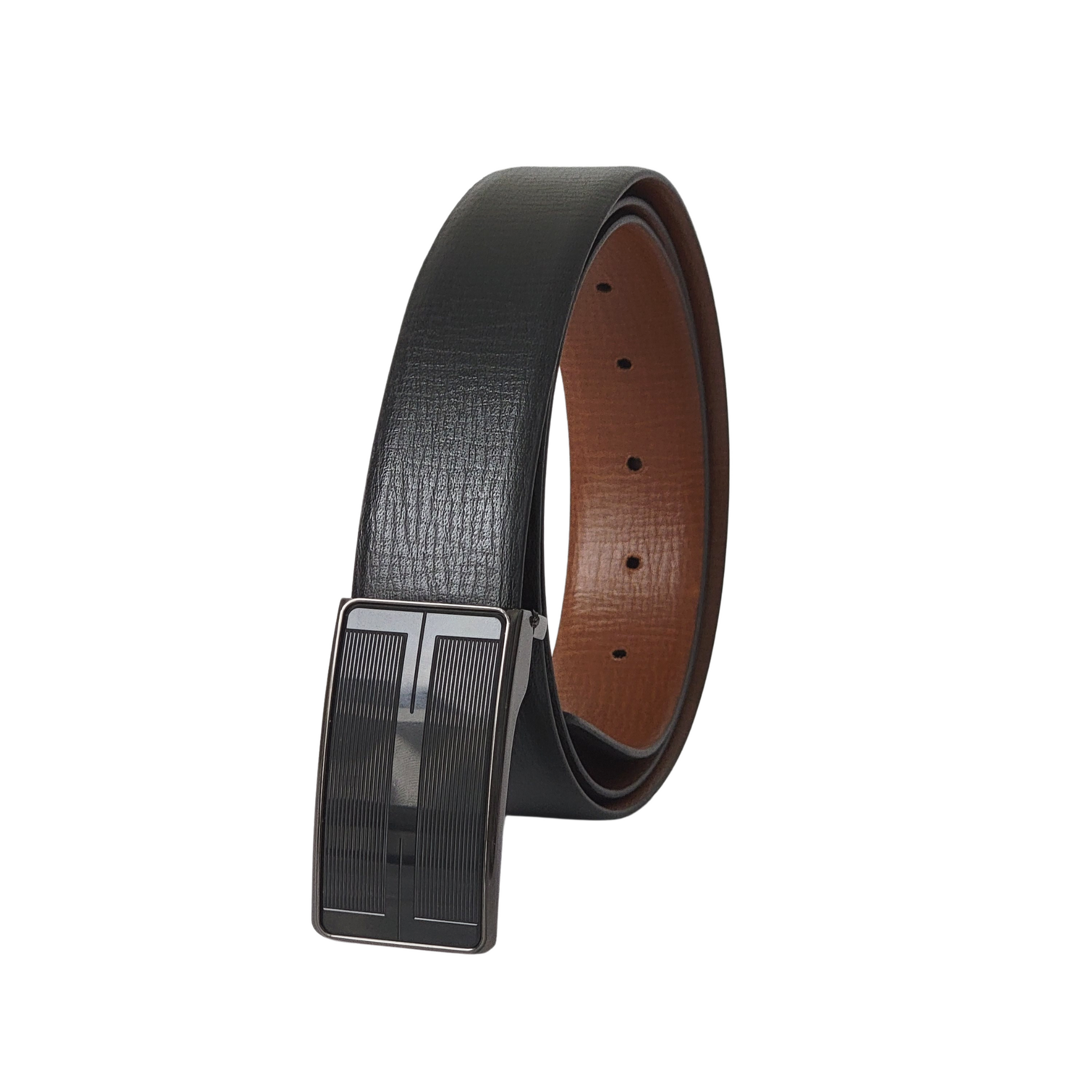 Black 35 mm Golf Belt with Two Tone Black/Silver Buckle NAB Leather