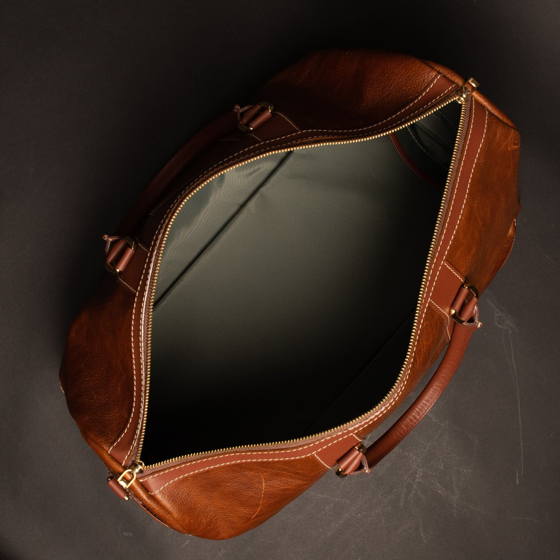 The Shield Duffle- Cognac Full-Grain Leather Duffle Bag Made in Canada NAB Leather