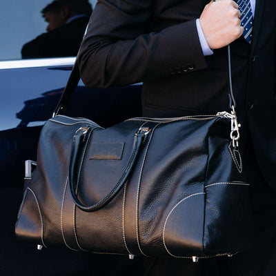 The Shield Duffle- Black Full-Grain Leather Duffle Bag Made in Canada